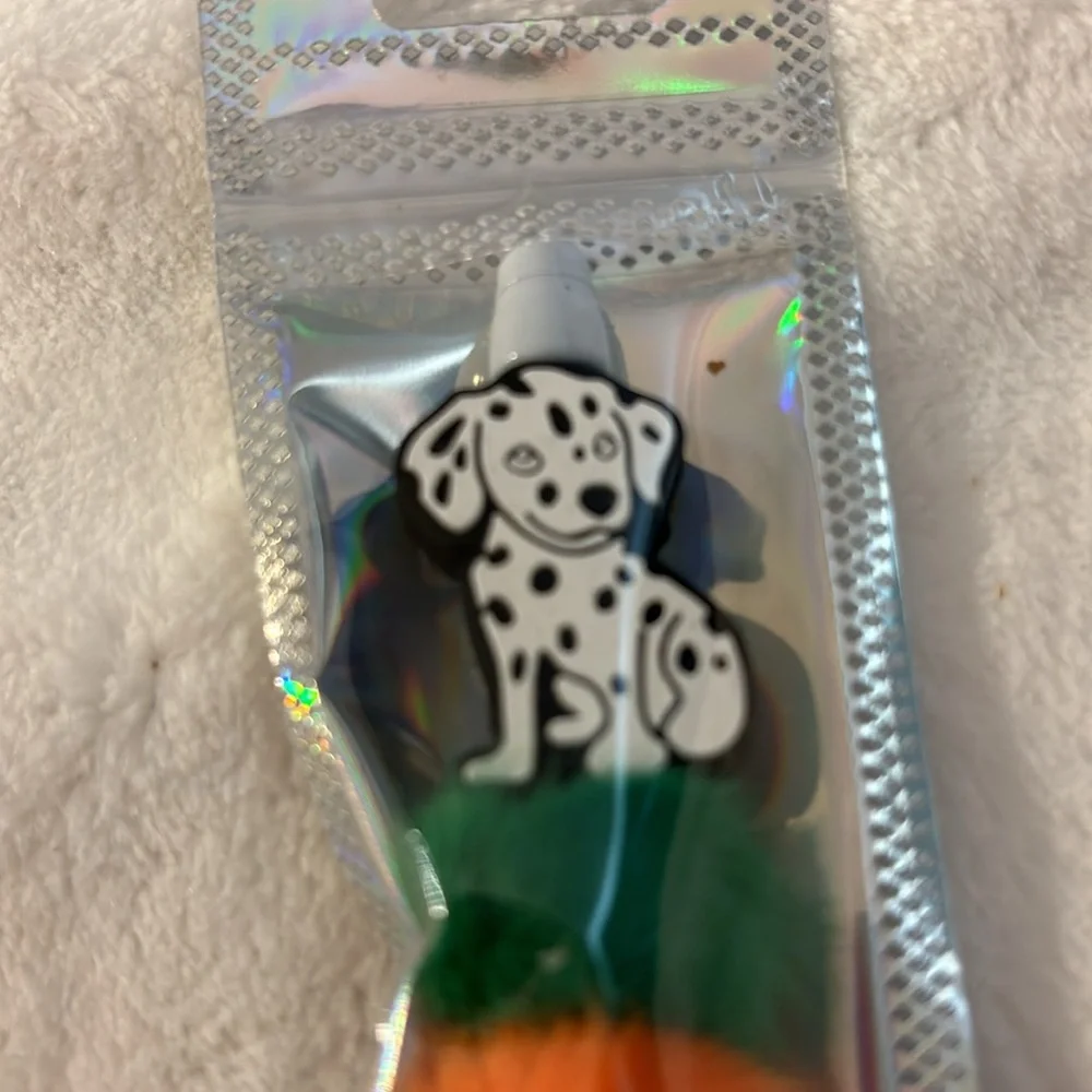 New handmade white with black spots Dalmatian ink pen made by 4 year old